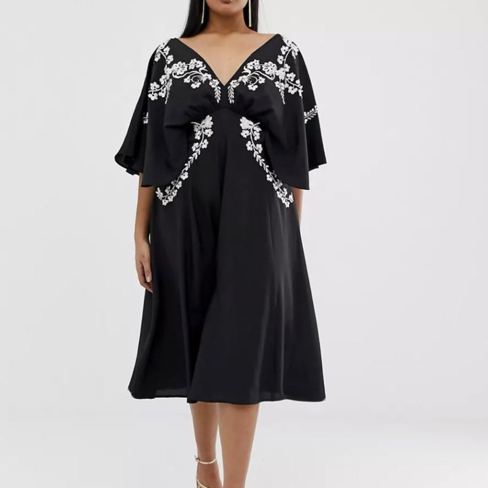 ASOS Design kimono-sleeve embroidered midi dress